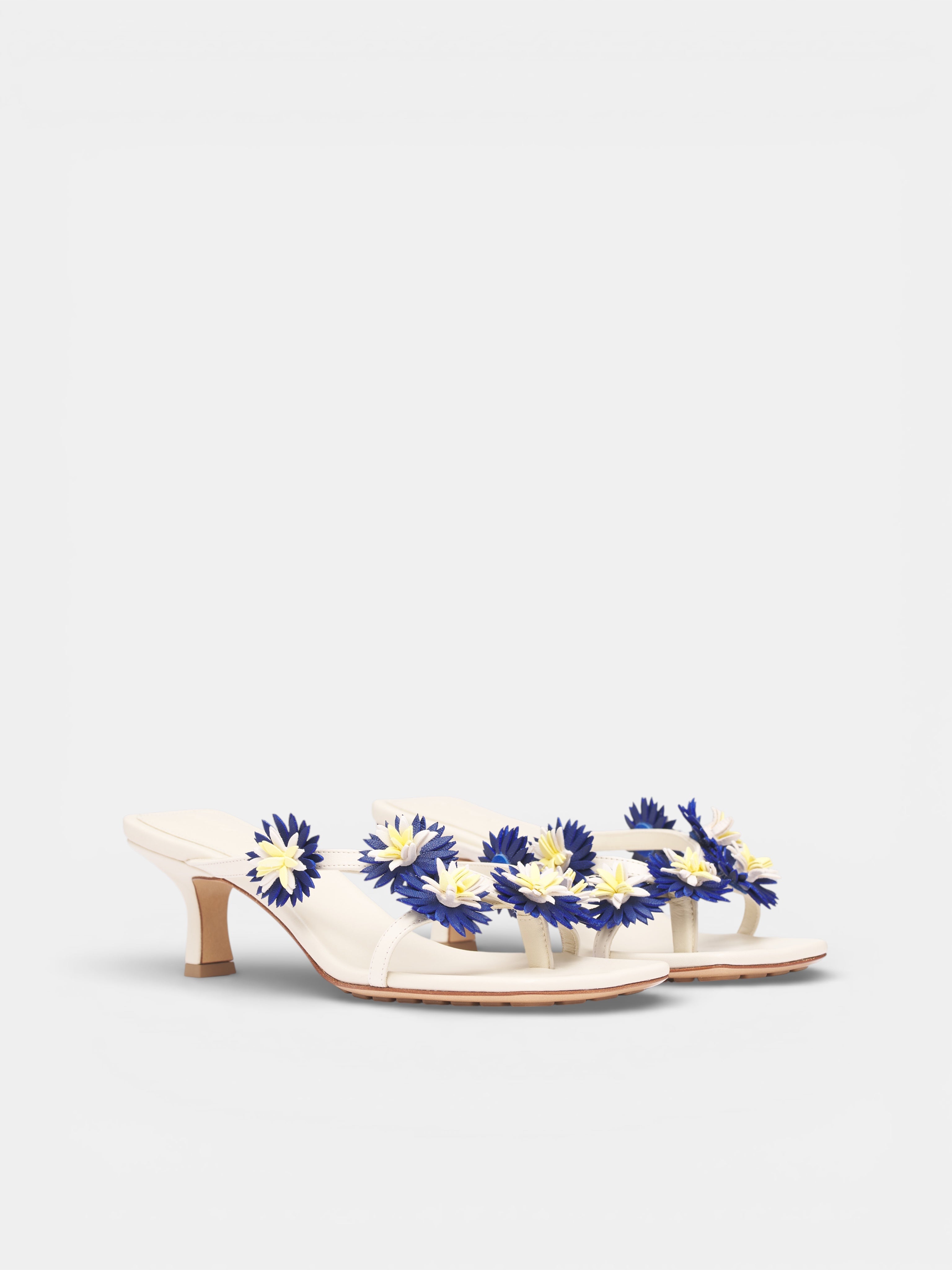White Flower Applique Heeled Sandals (855905V65S0007-OFF-WHITE)
