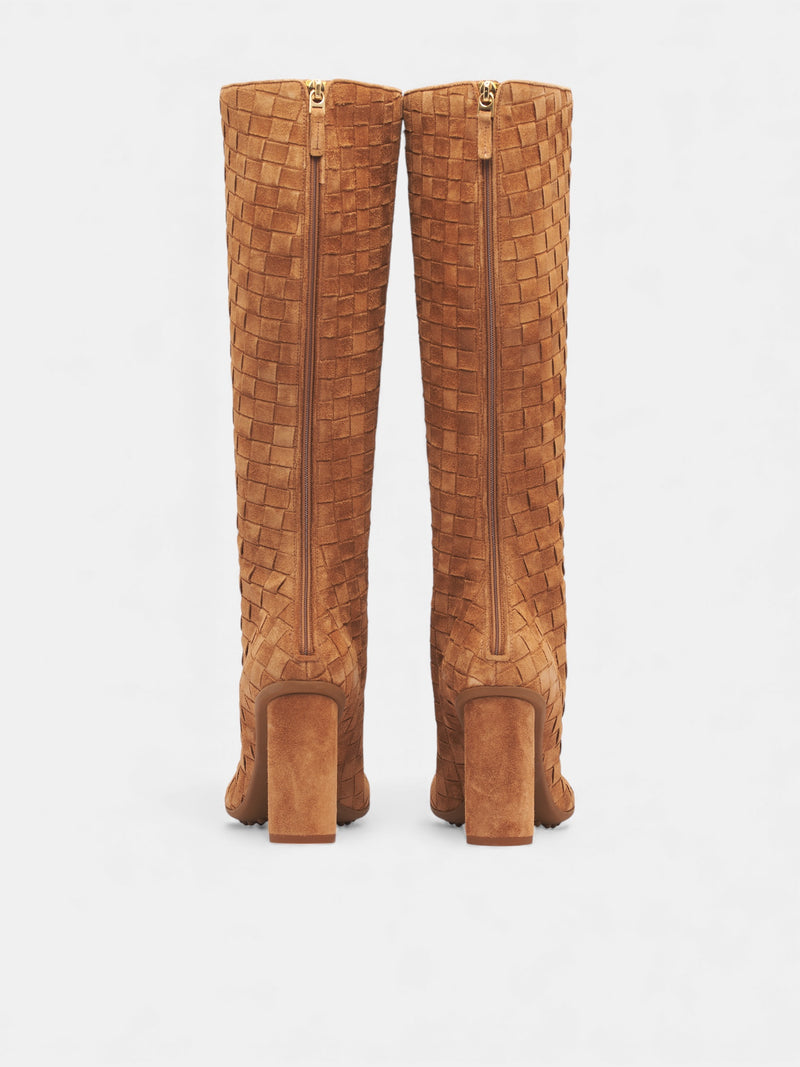 Beige Intrecciato Suede High Boots (855922V4JC0003-TAFFY)