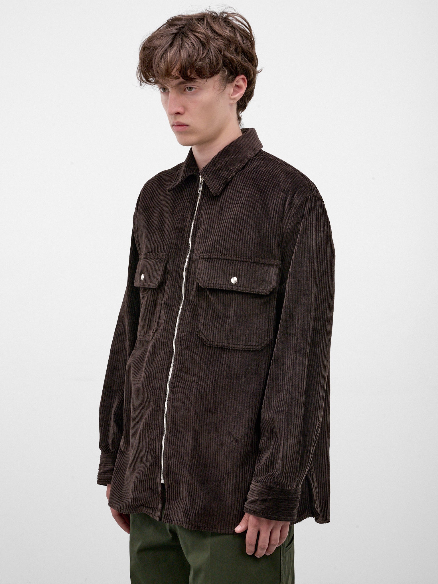 Brown Corduroy Zipped Overshirt (861018V6O40-BROWN)