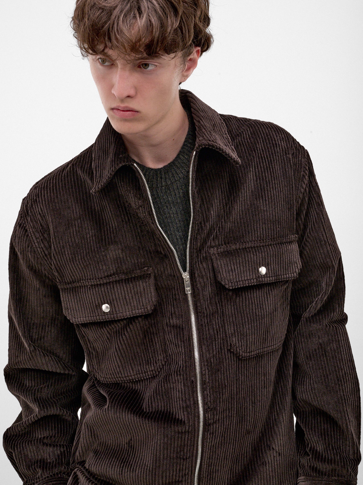 Brown Corduroy Zipped Overshirt (861018V6O40-BROWN)