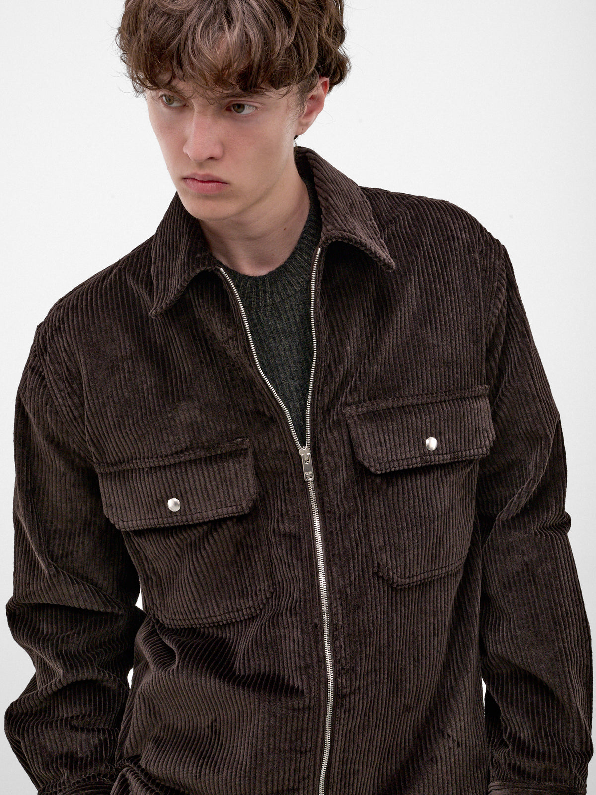 Brown Corduroy Zipped Overshirt (861018V6O40-BROWN)