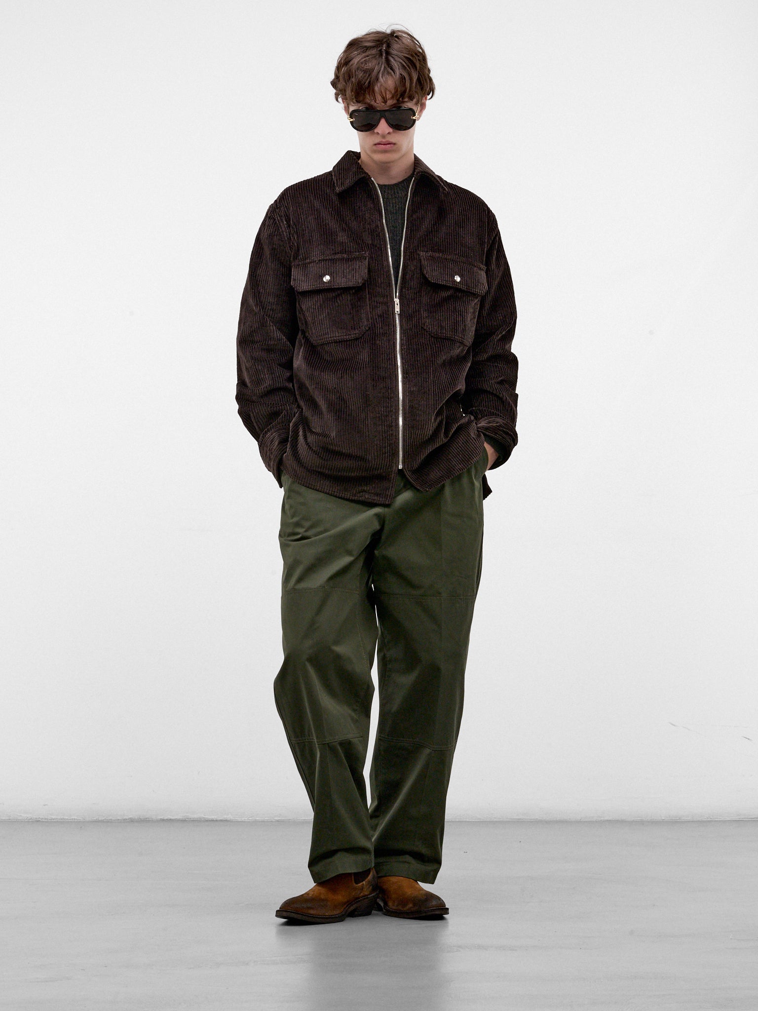 Brown Corduroy Zipped Overshirt (861018V6O40-BROWN)