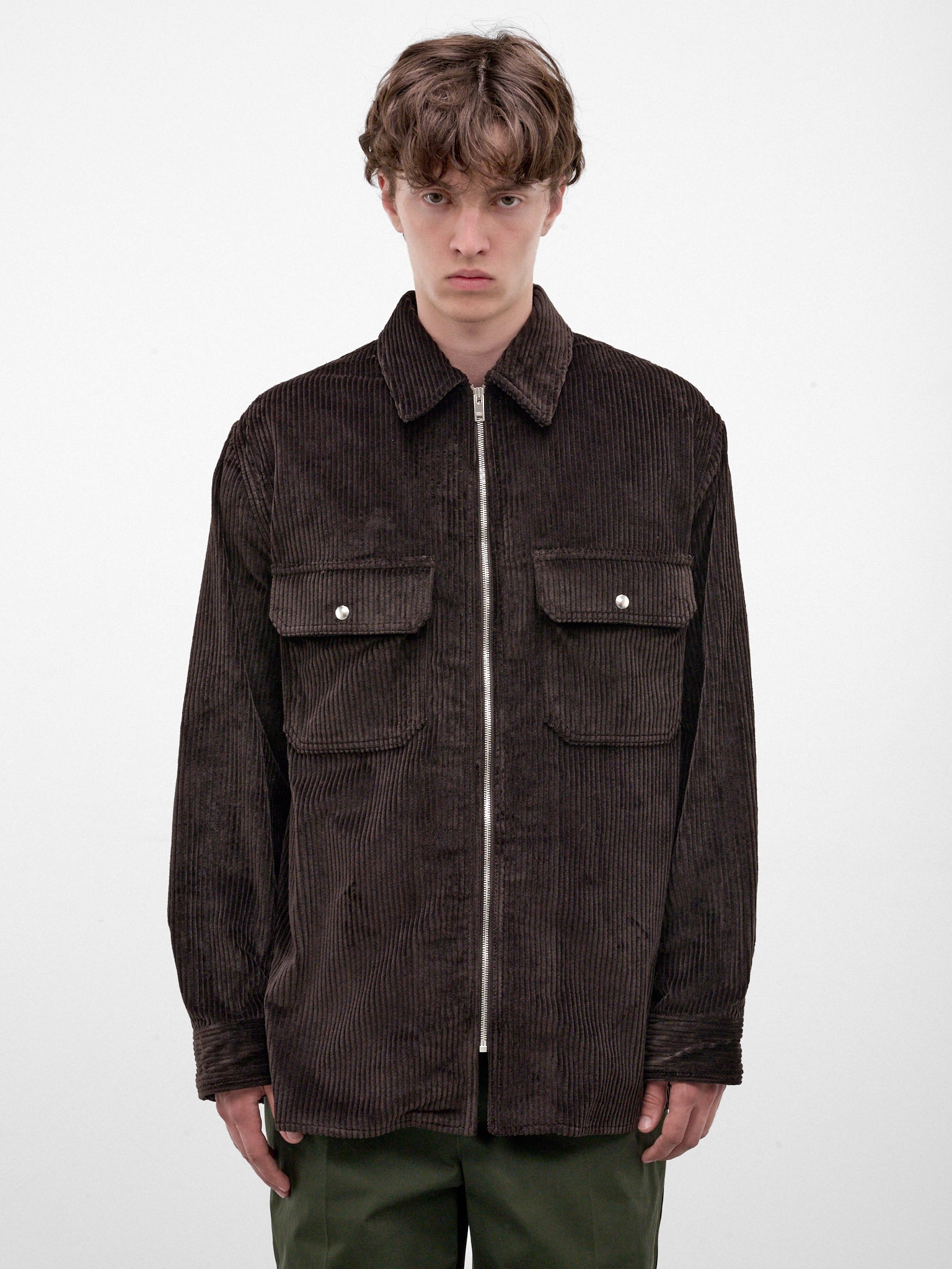 Brown Corduroy Zipped Overshirt (861018V6O40-BROWN)