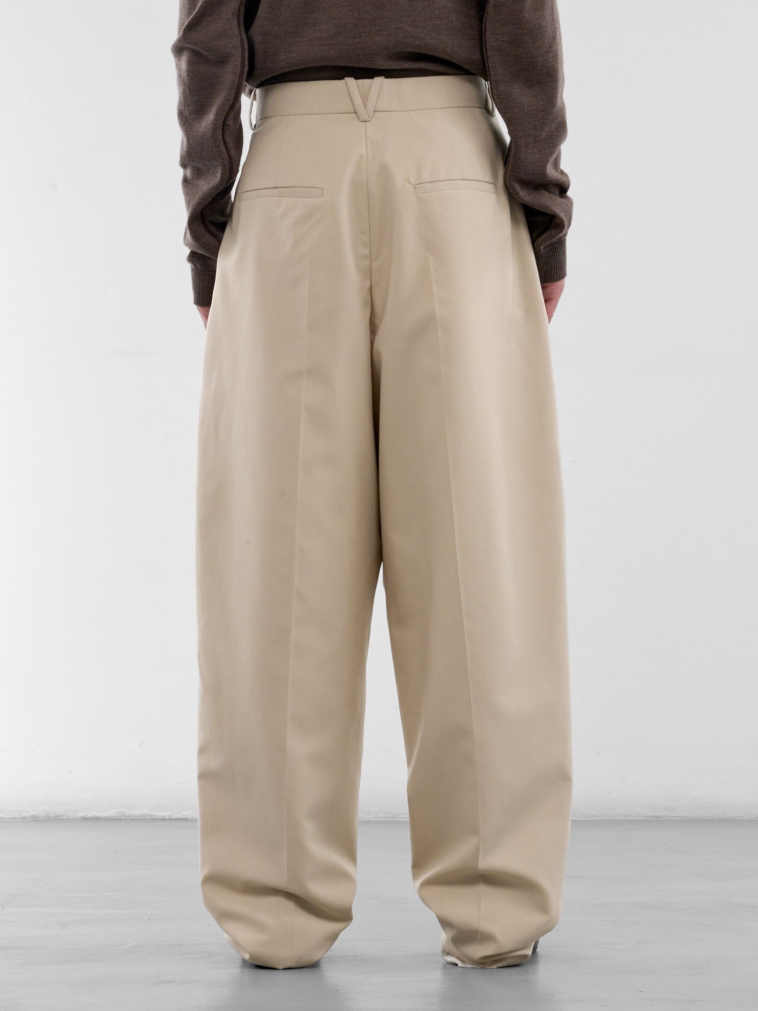 Beige Striped Wool Wide Trousers (863688V6NB0-BEIGE-LIGHT-BLUE)