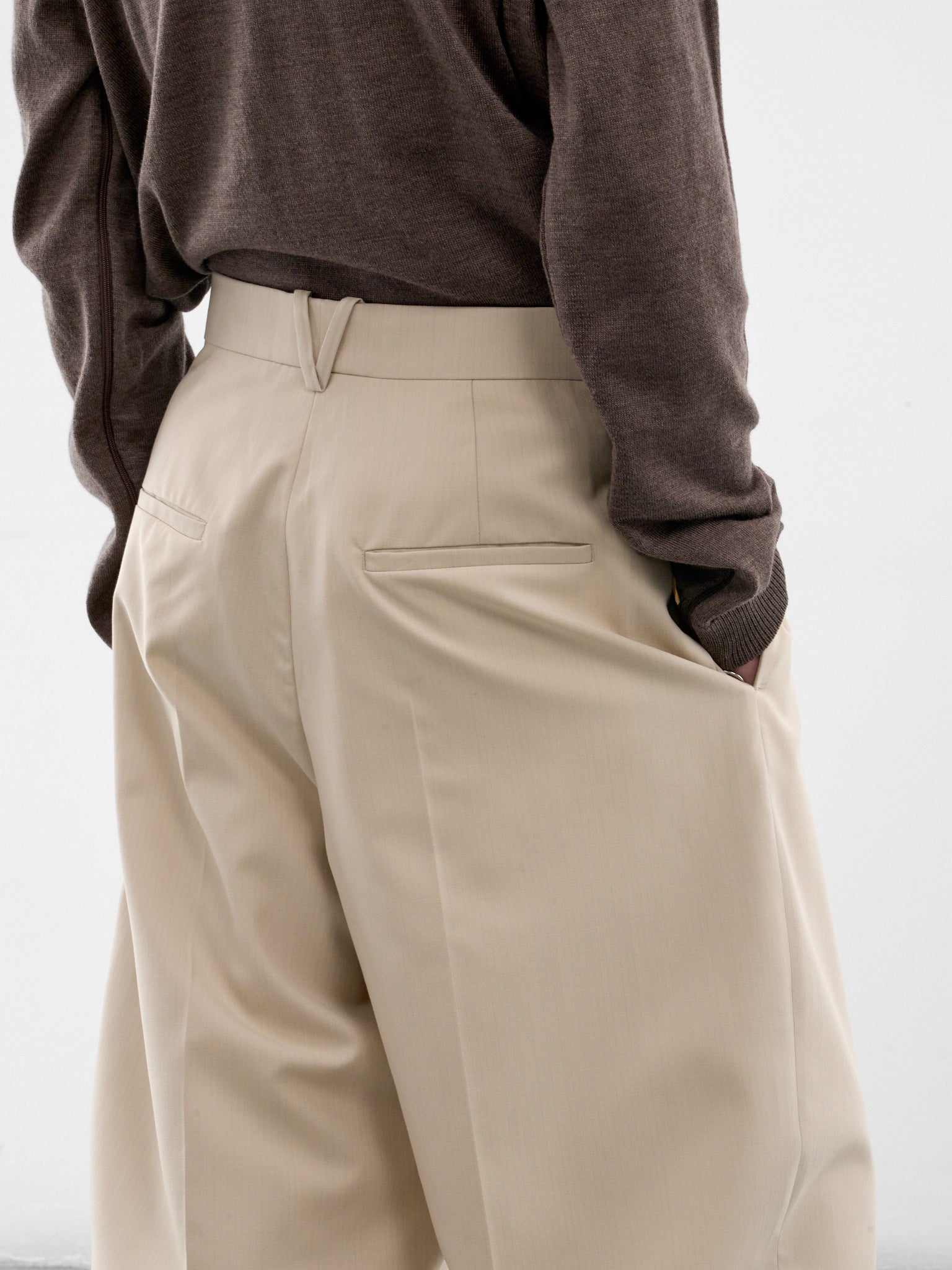 Beige Striped Wool Wide Trousers (863688V6NB0-BEIGE-LIGHT-BLUE)