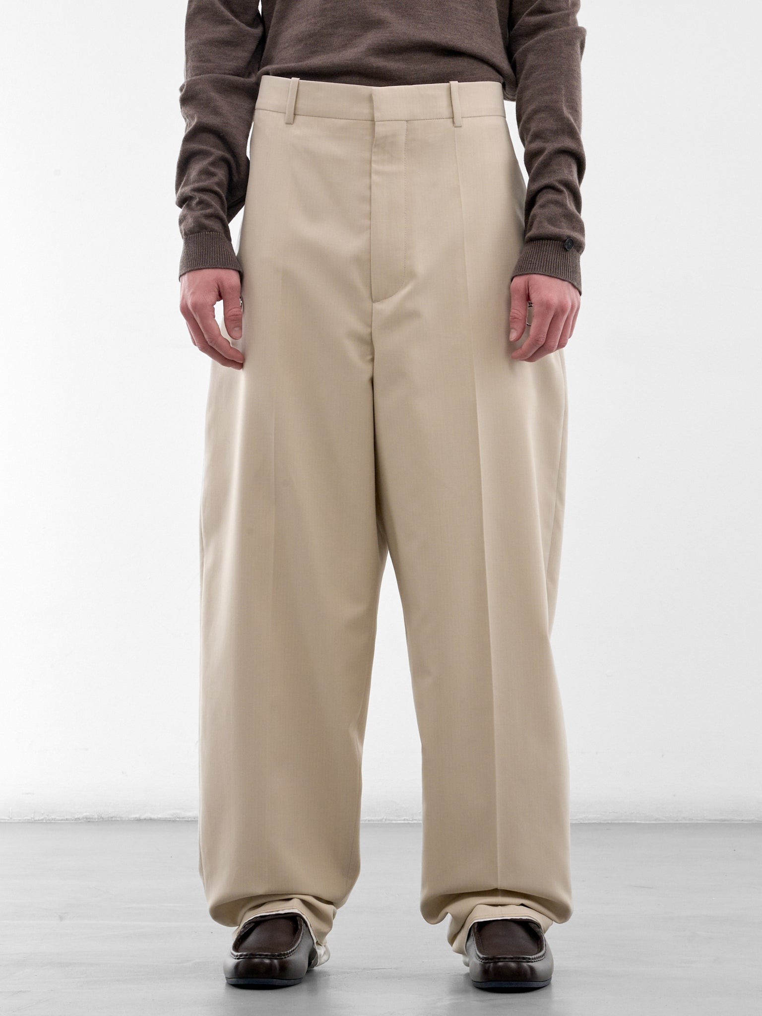 Beige Striped Wool Wide Trousers (863688V6NB0-BEIGE-LIGHT-BLUE)