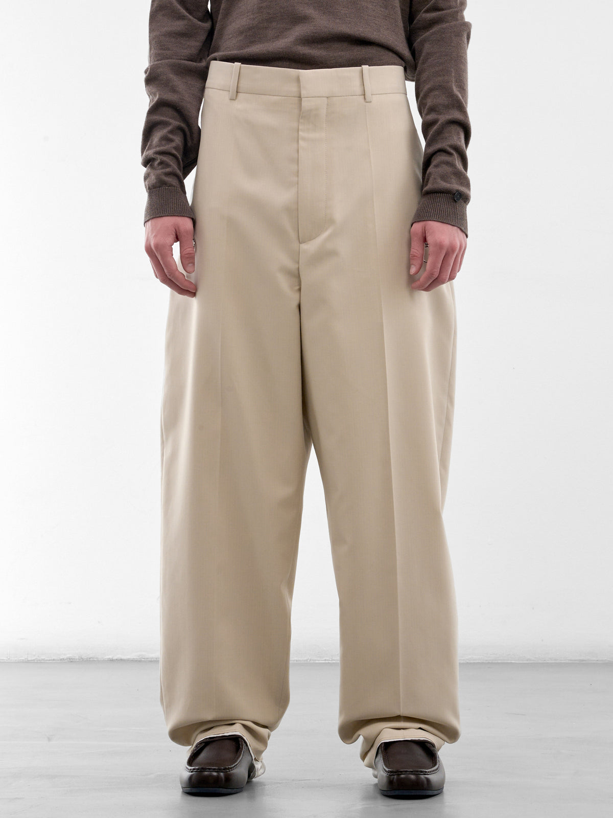 Beige Striped Wool Wide Trousers (863688V6NB0-BEIGE-LIGHT-BLUE)