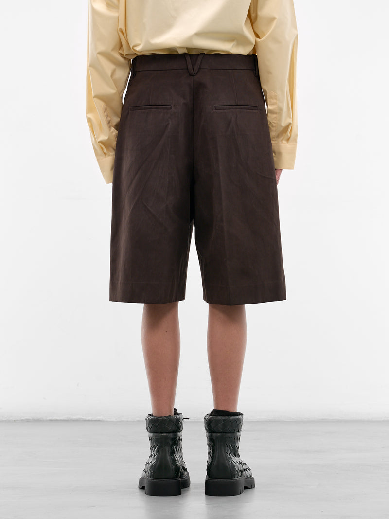 Brown Cotton Gabardine Wide Shorts (864810V6DO0-2608-DARK-CARRUBO)
