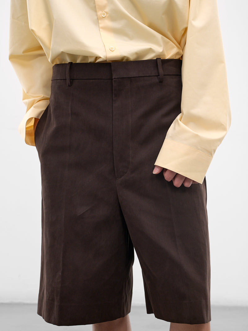 Brown Cotton Gabardine Wide Shorts (864810V6DO0-2608-DARK-CARRUBO)
