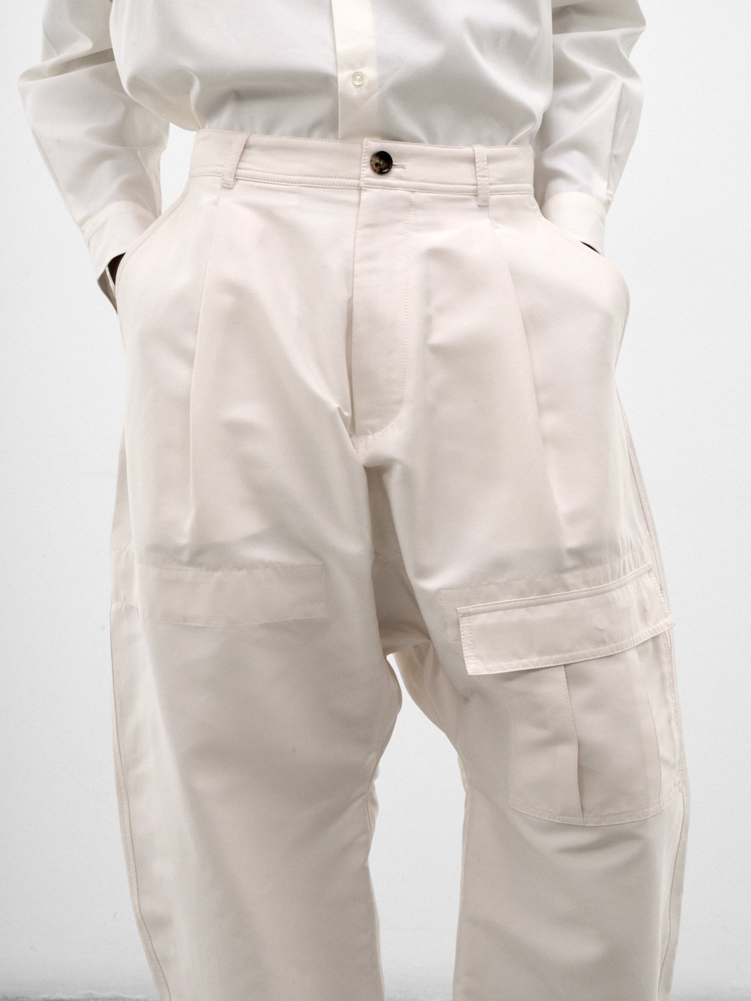 Parchment Cotton-Silk Wide Trousers (871341V6ON0-9107-PARCHMENT)