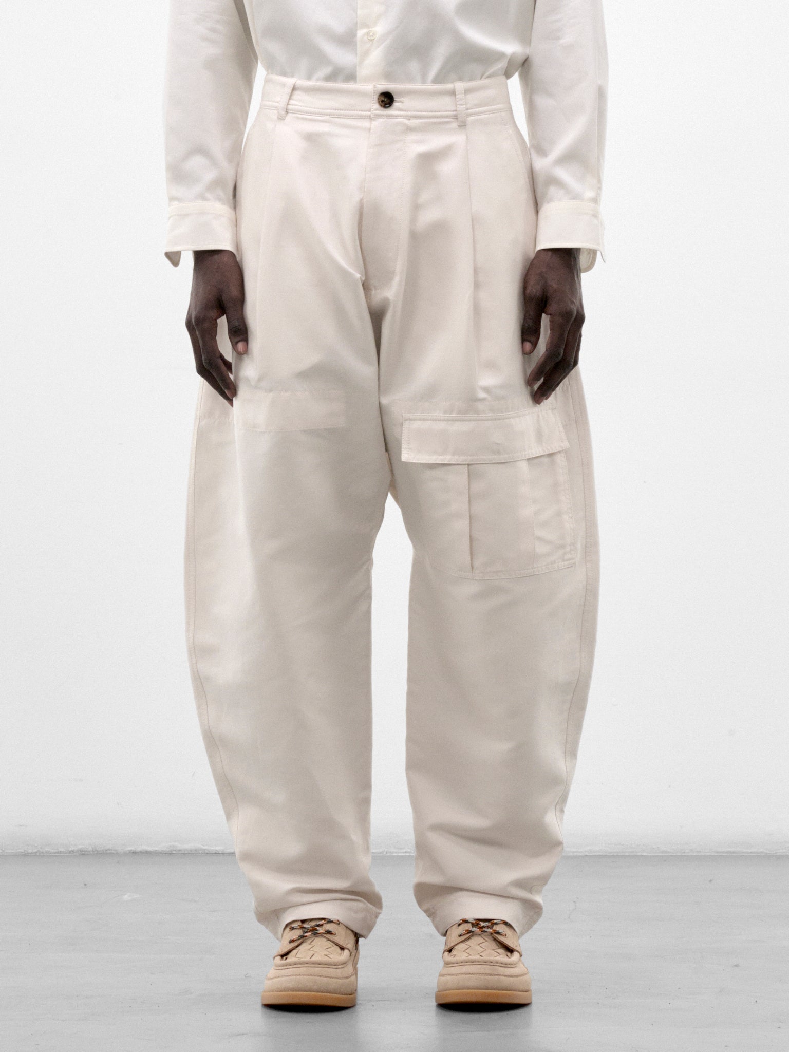Parchment Cotton-Silk Wide Trousers (871341V6ON0-9107-PARCHMENT)