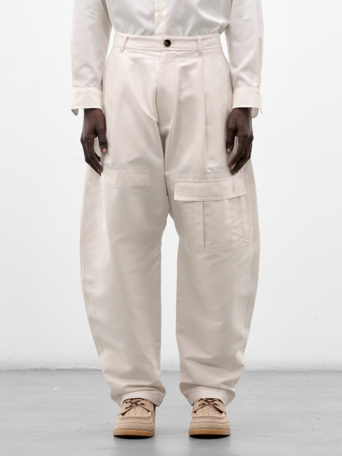 Parchment Cotton-Silk Wide Trousers (871341V6ON0-9107-PARCHMENT)