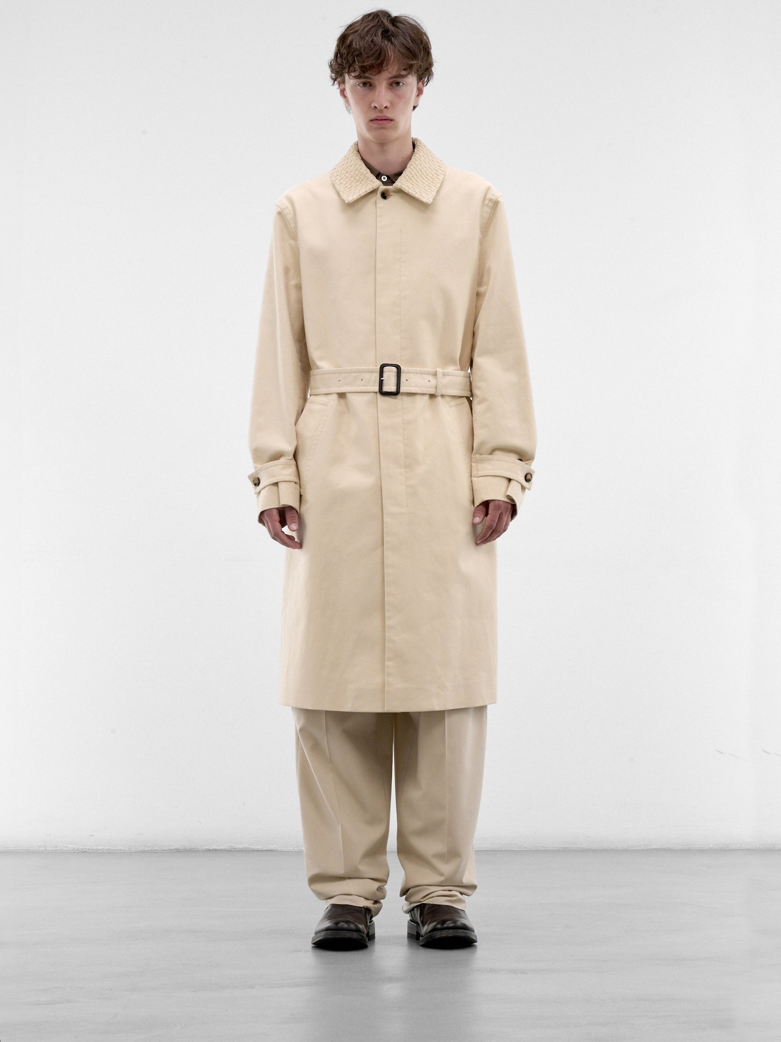Beige Intrecciato Collar Trench Coat (871561V6OR0-1326-PROSECCO)