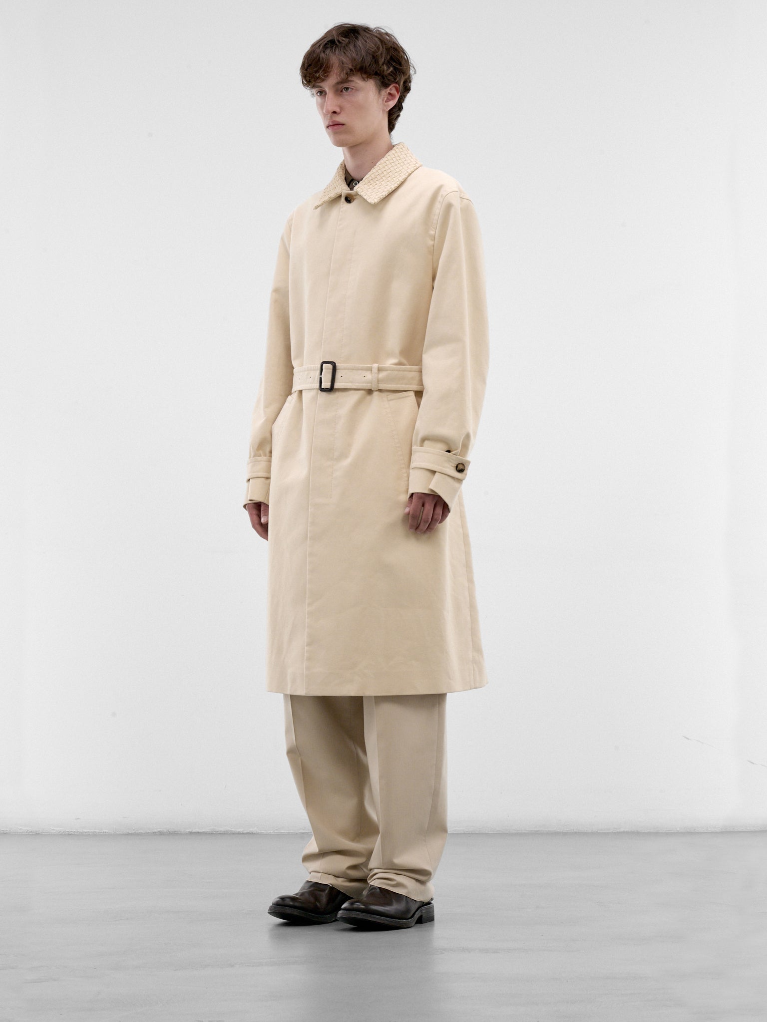 Beige Intrecciato Collar Trench Coat (871561V6OR0-1326-PROSECCO)