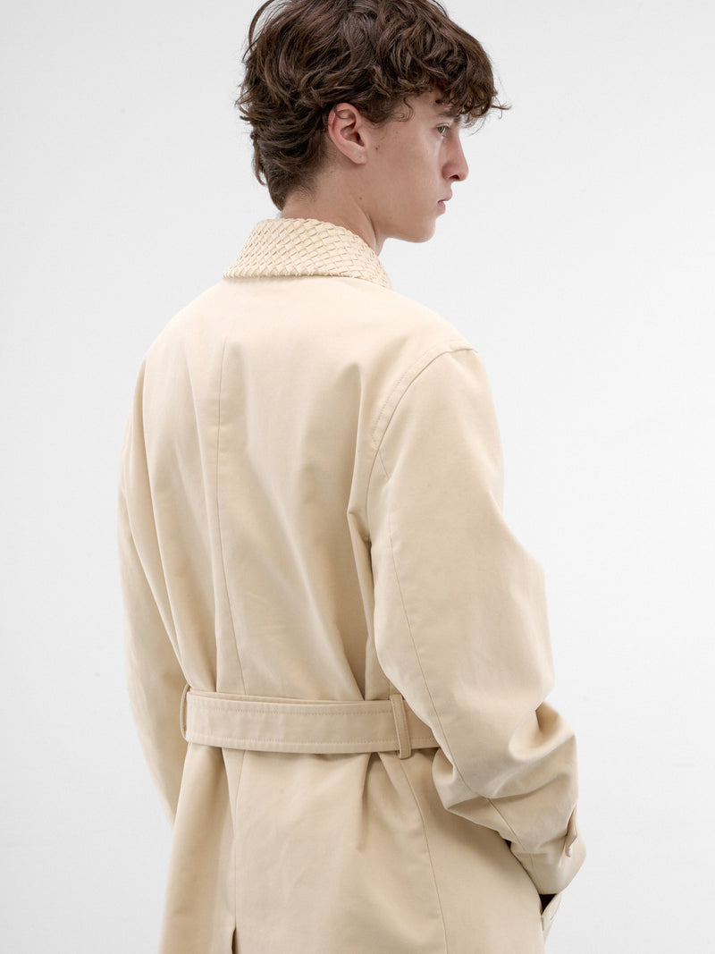 Beige Intrecciato Collar Trench Coat (871561V6OR0-1326-PROSECCO)