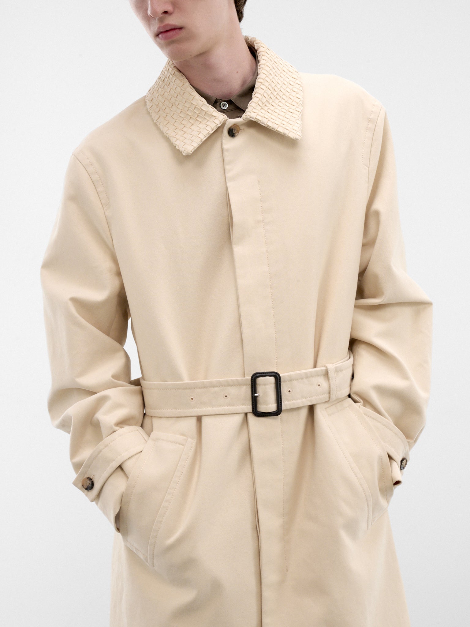 Beige Intrecciato Collar Trench Coat (871561V6OR0-1326-PROSECCO)