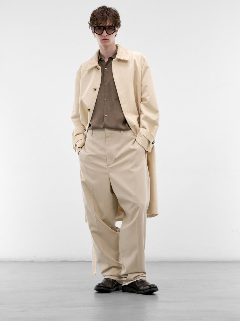Beige Intrecciato Collar Trench Coat (871561V6OR0-1326-PROSECCO)