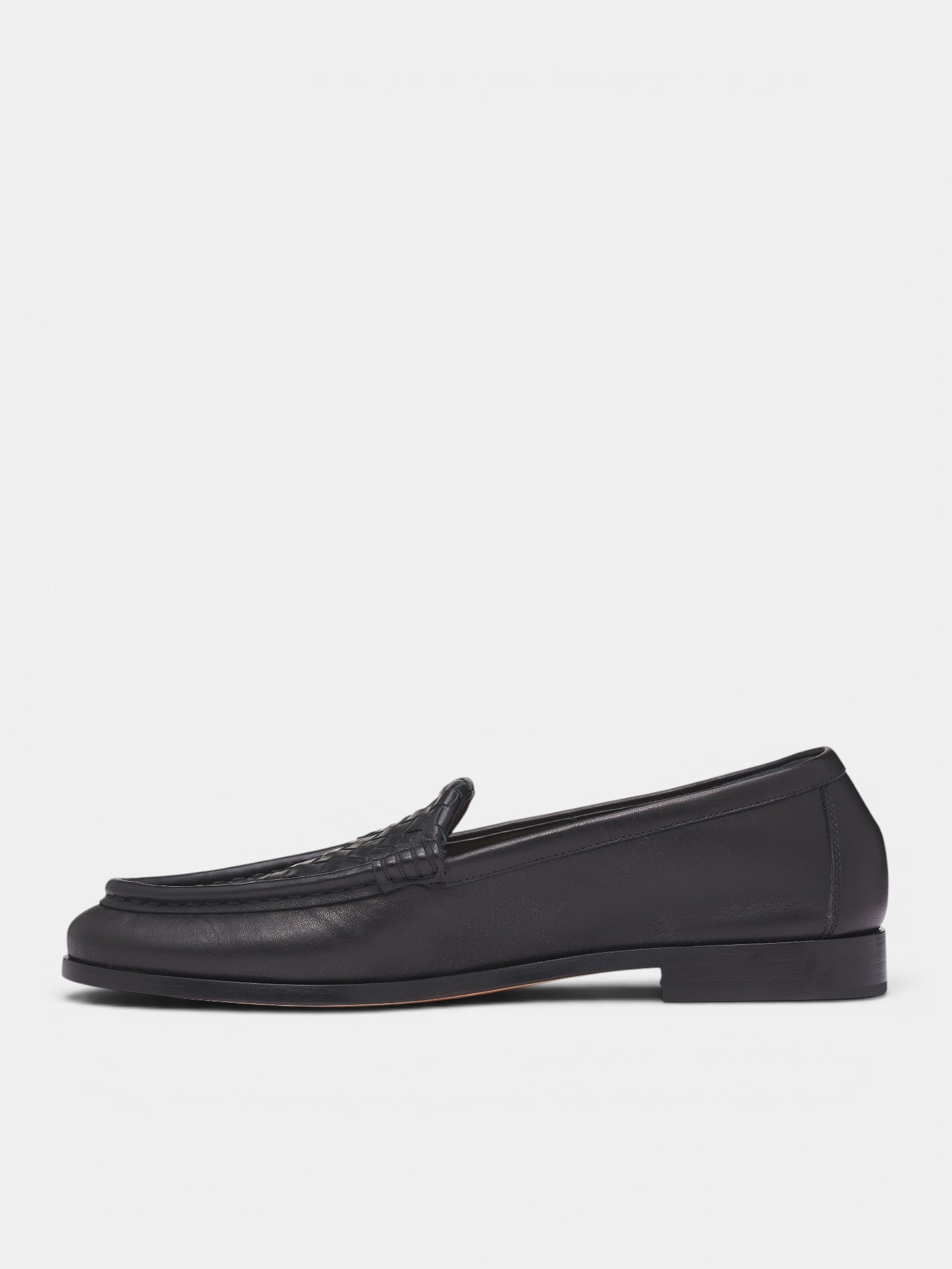 Black Leather Intrecciato Loafers (876082VBSDO-1000-BLACK)