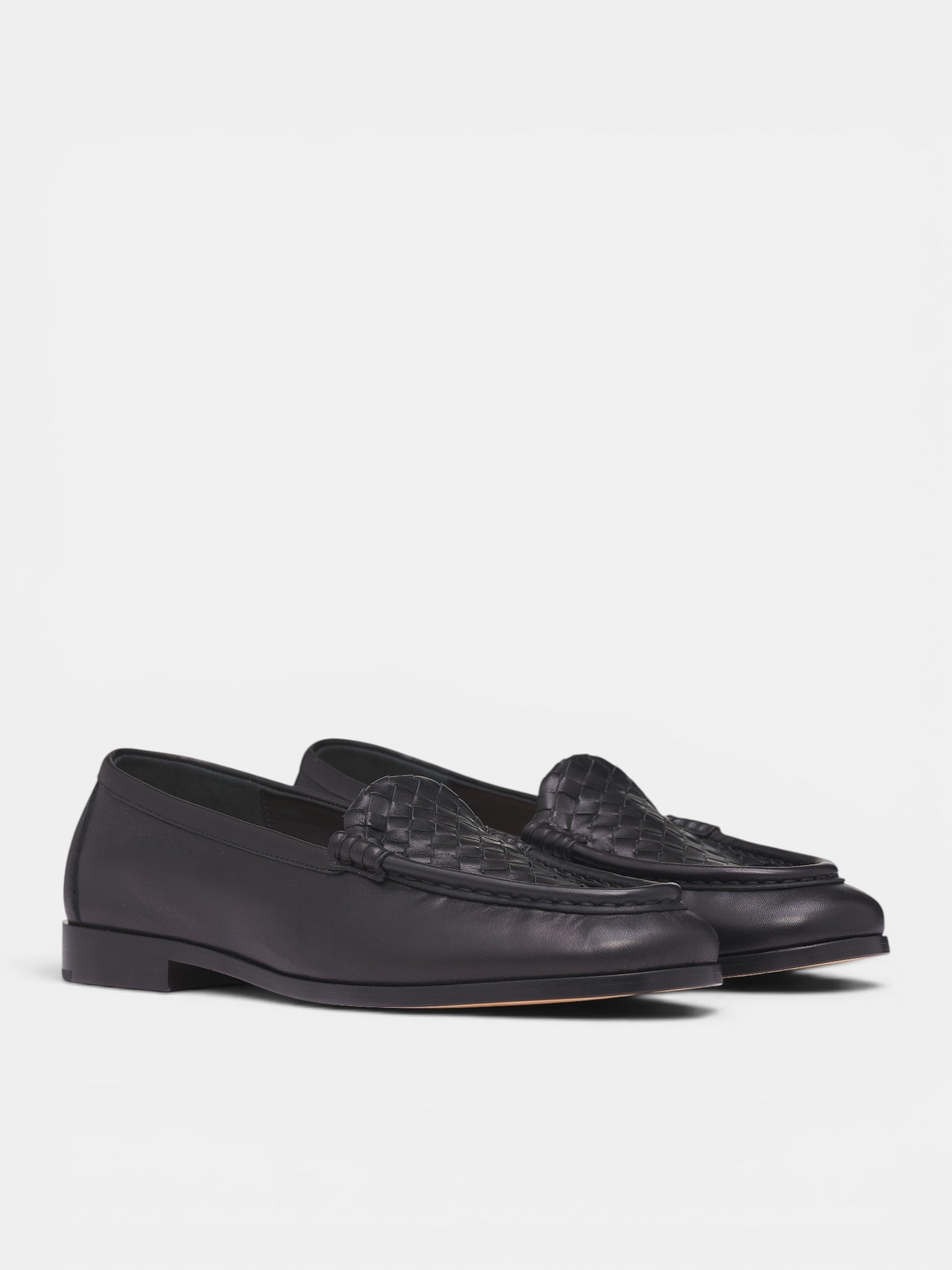 Black Leather Intrecciato Loafers (876082VBSDO-1000-BLACK)