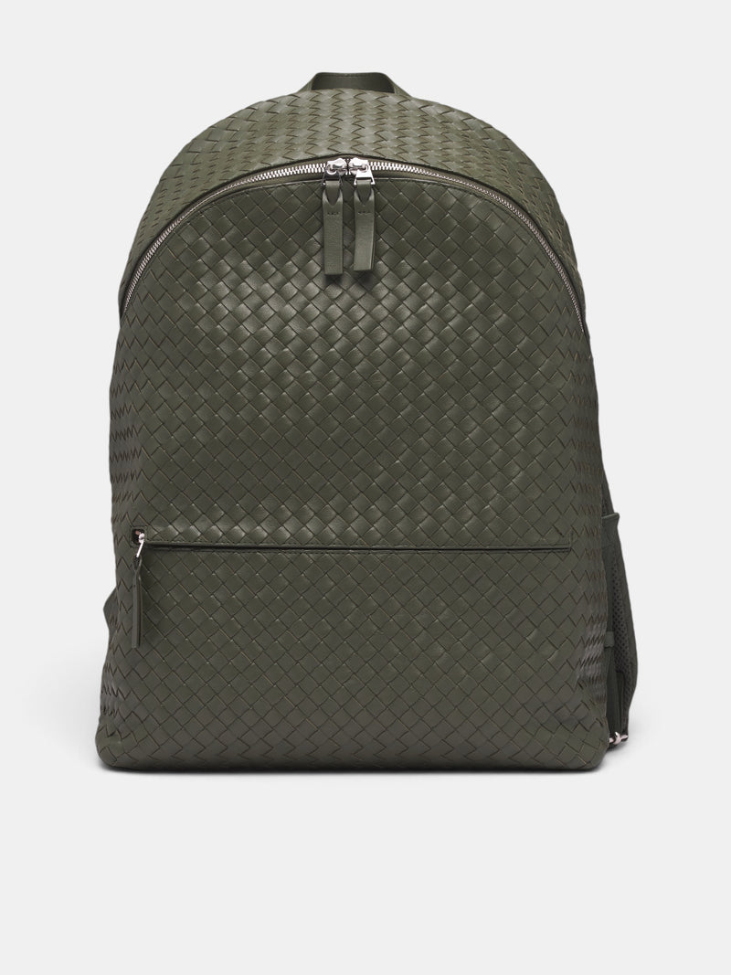 Green Leather Intrecciato 1975 Backpack (876359V4RT3-3815-BARK-GREEN)
