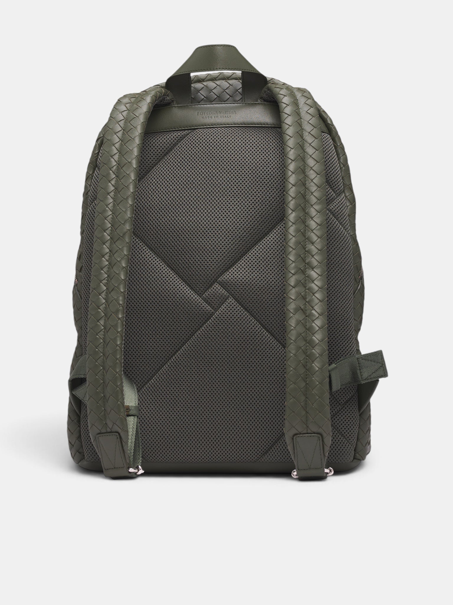 Green Leather Intrecciato 1975 Backpack (876359V4RT3-3815-BARK-GREEN)