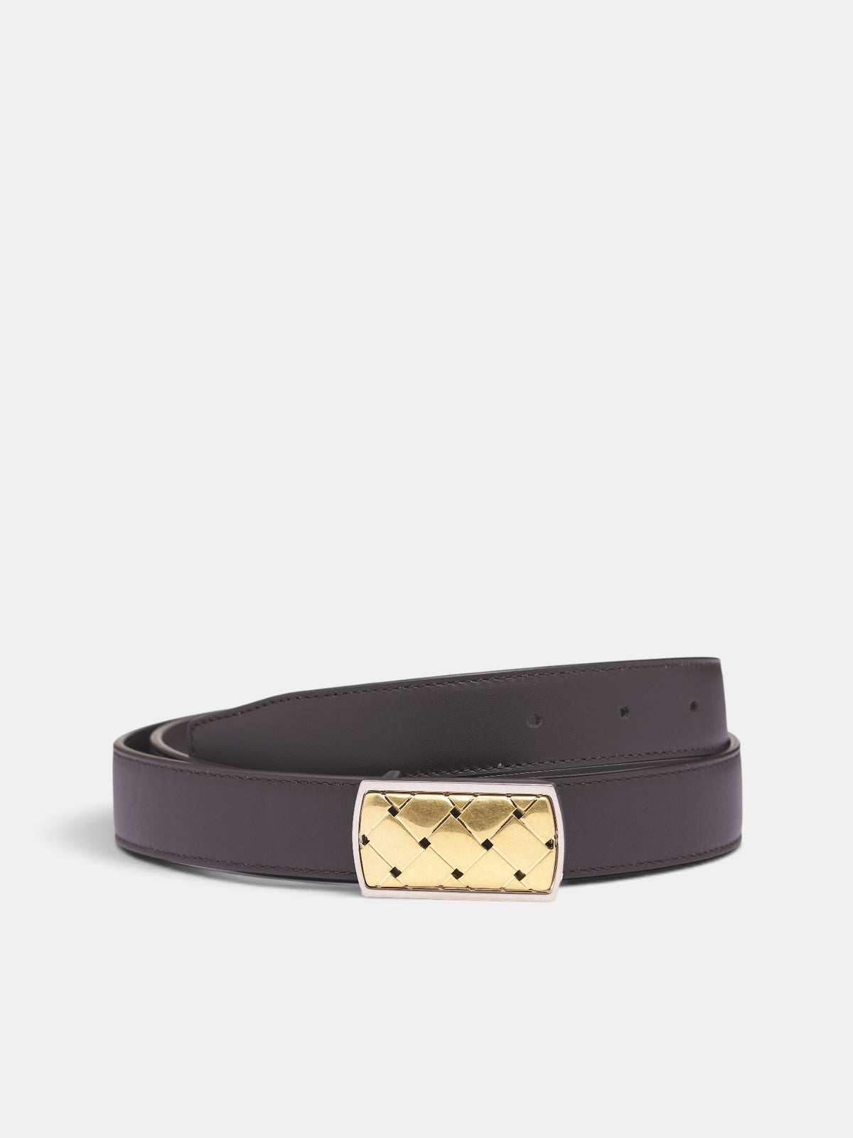 Brown Leather Intrecciato Buckle Belt (876758VALKO0-2095-ESPRESSO)