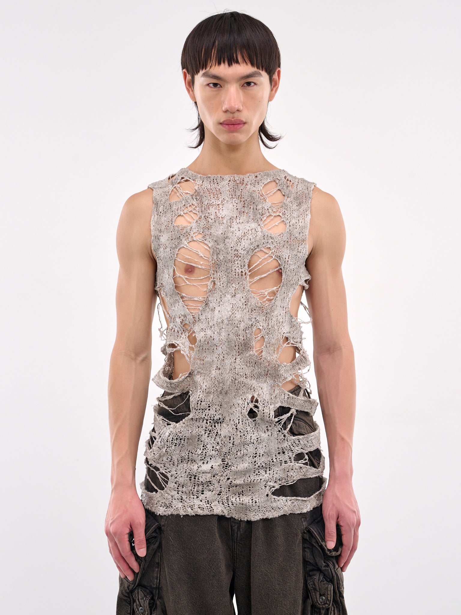 Distressed Knit Tank (897KNM1-LIGHT-GREY)
