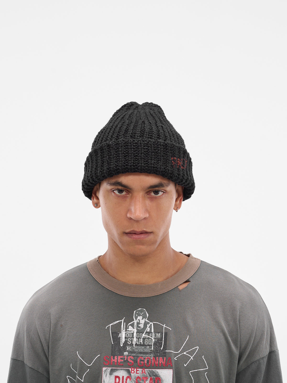 Black Hand-Knit Beanie (8U0014Q3009BLK-BLACK)