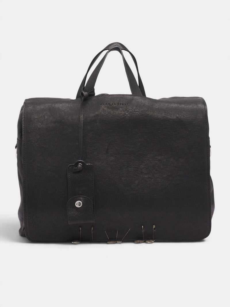 Black Leather Messenger Bag (8U012Q3018BLK-BLACK)