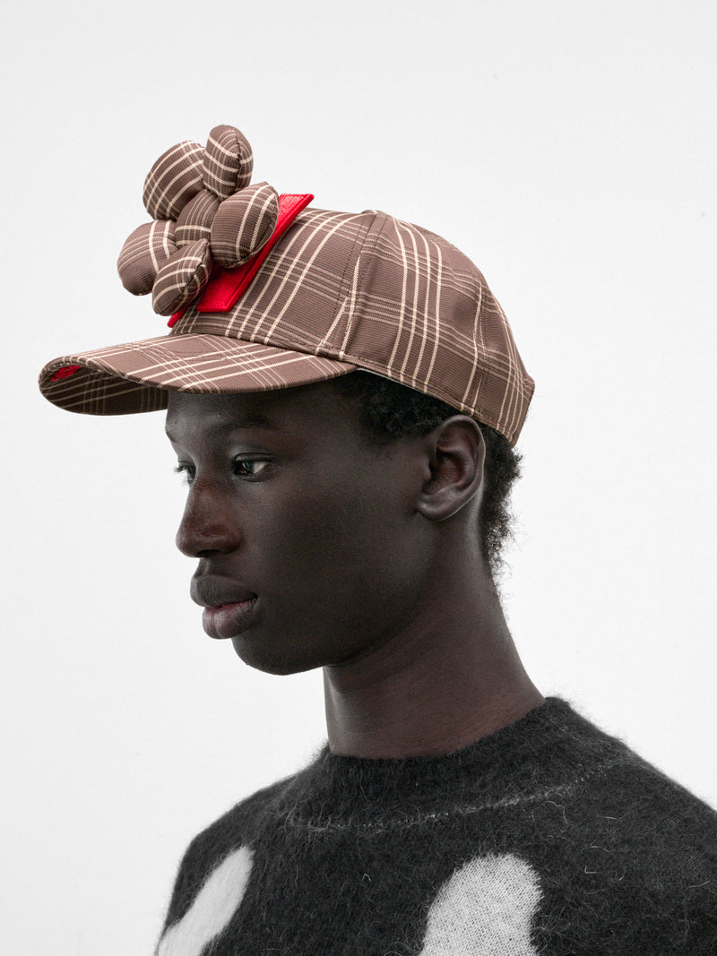 Brown Check Flower Cap (9008-FLOWER-COMB-III-BROWN-CHE)
