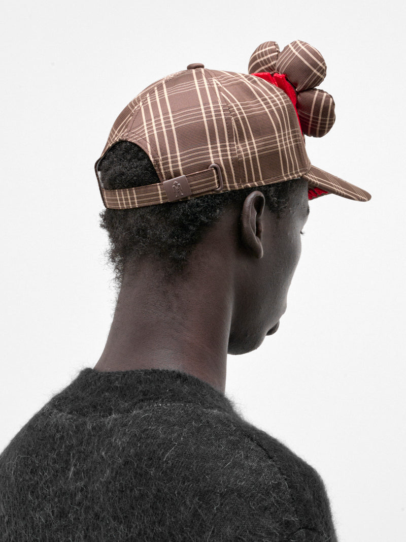 Brown Check Flower Cap (9008-FLOWER-COMB-III-BROWN-CHE)