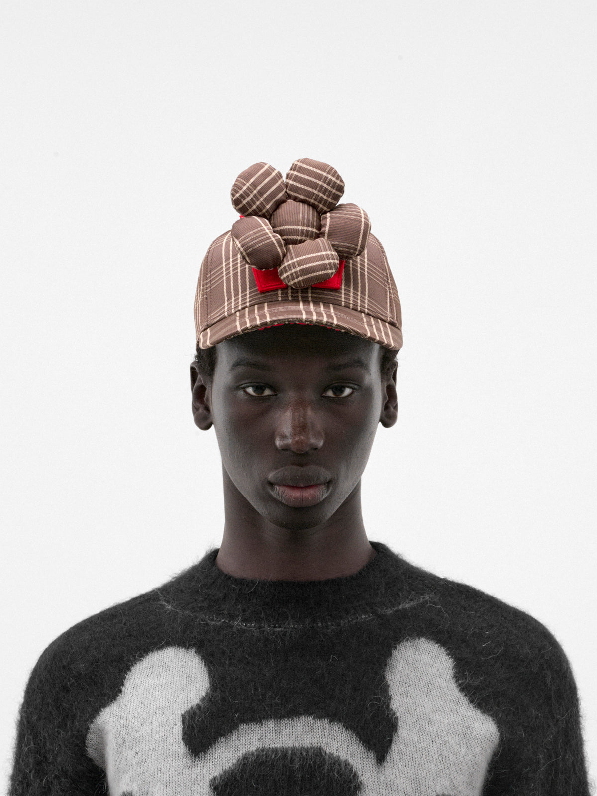 Brown Check Flower Cap (9008-FLOWER-COMB-III-BROWN-CHE)