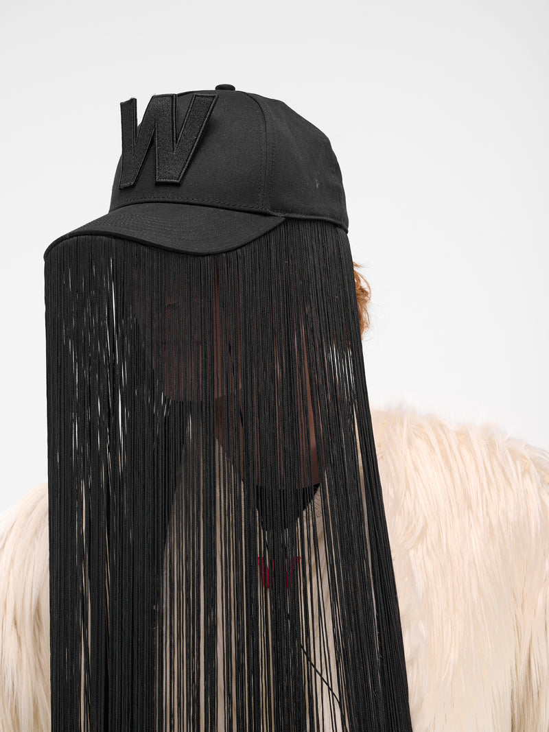 Black Long Fringe 3D W-Cap (9016-COMB-I-BLACK)
