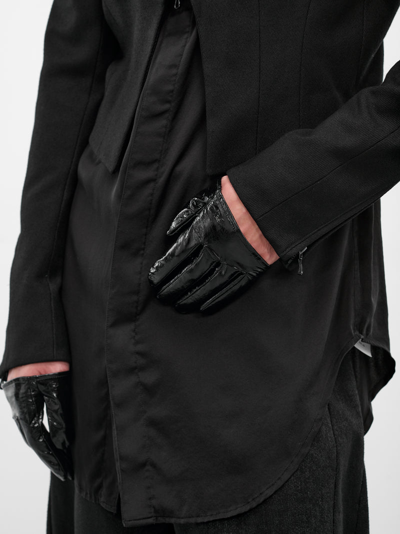 Black Glossy Leather Short Gloves (917ACU13-BLACK)