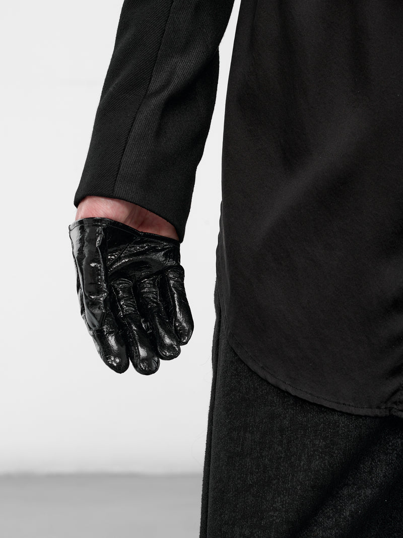 Black Glossy Leather Short Gloves (917ACU13-BLACK)
