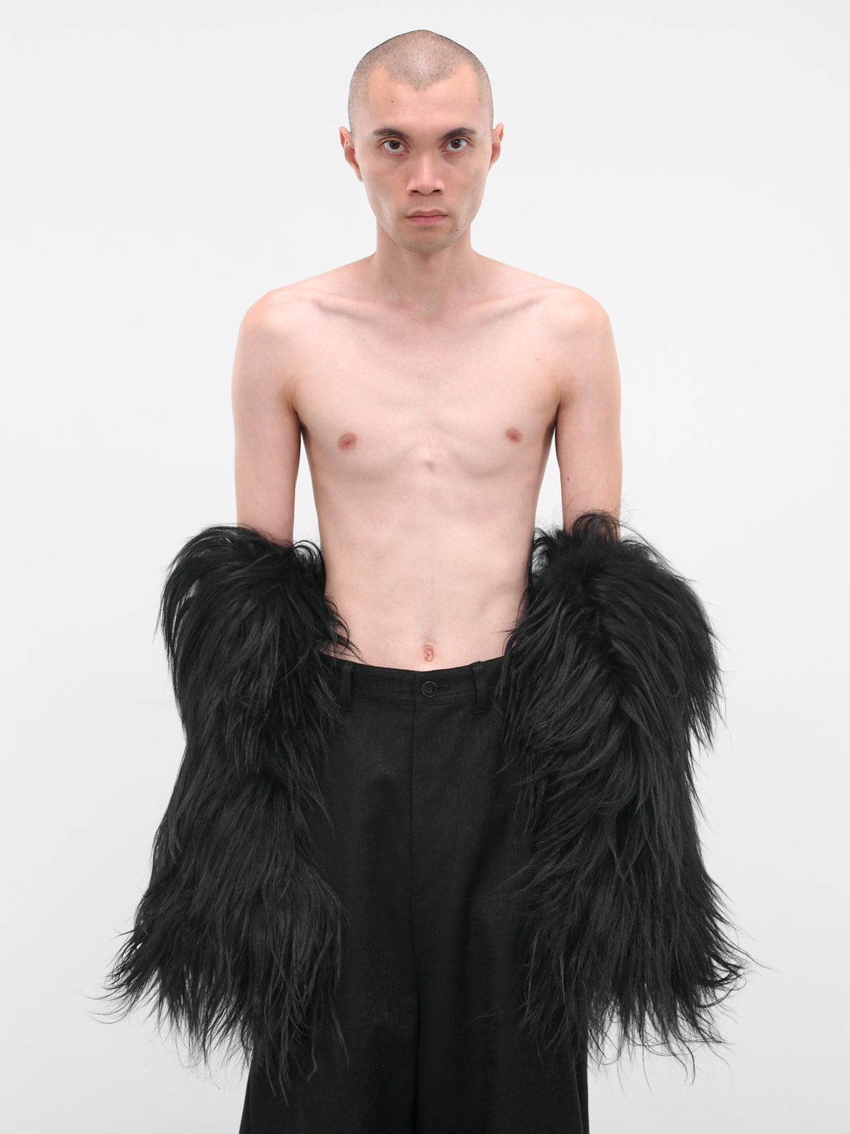 Black Long Goat Fur Gloves (917ACU17-BLACK)