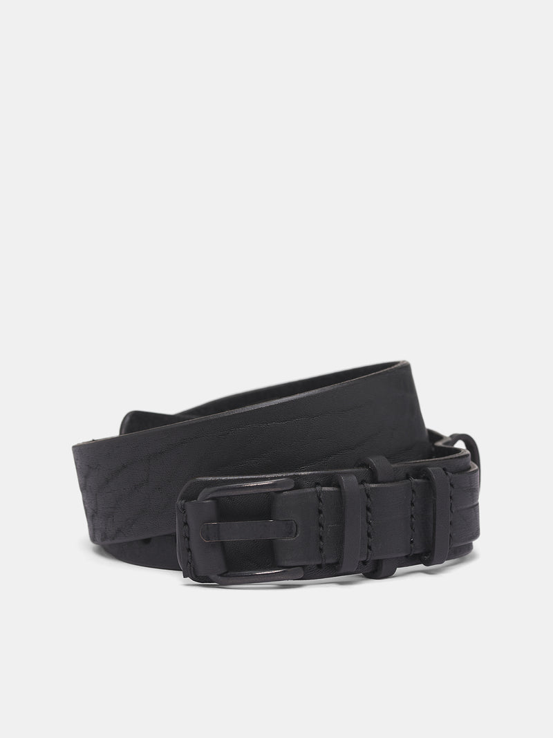 Black Leather Tonal Buckle Belt (917ACU22-BLACK)