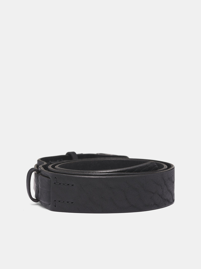 Black Leather Tonal Buckle Belt (917ACU22-BLACK)
