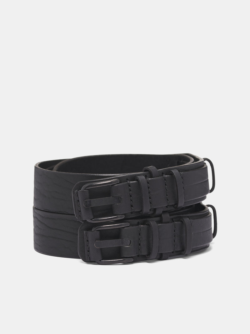 Black Leather Double Buckle Belt (917ACU23-BLACK)