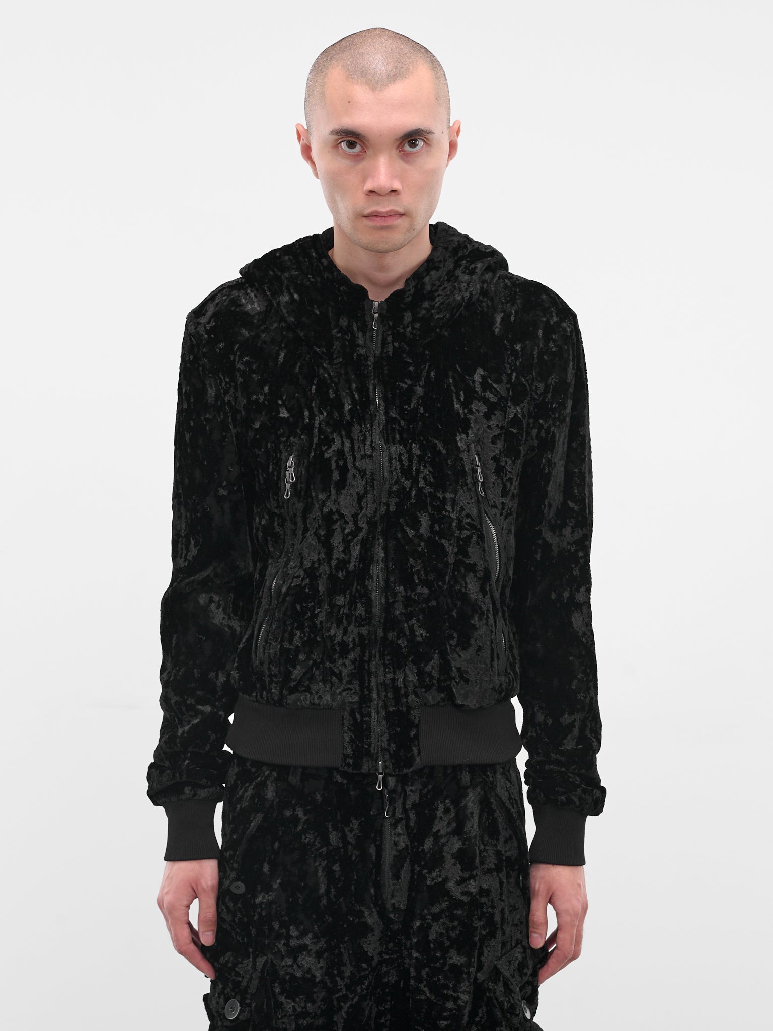 Black Crushed Velvet Zip Hoodie (917BLM5-BLACK)