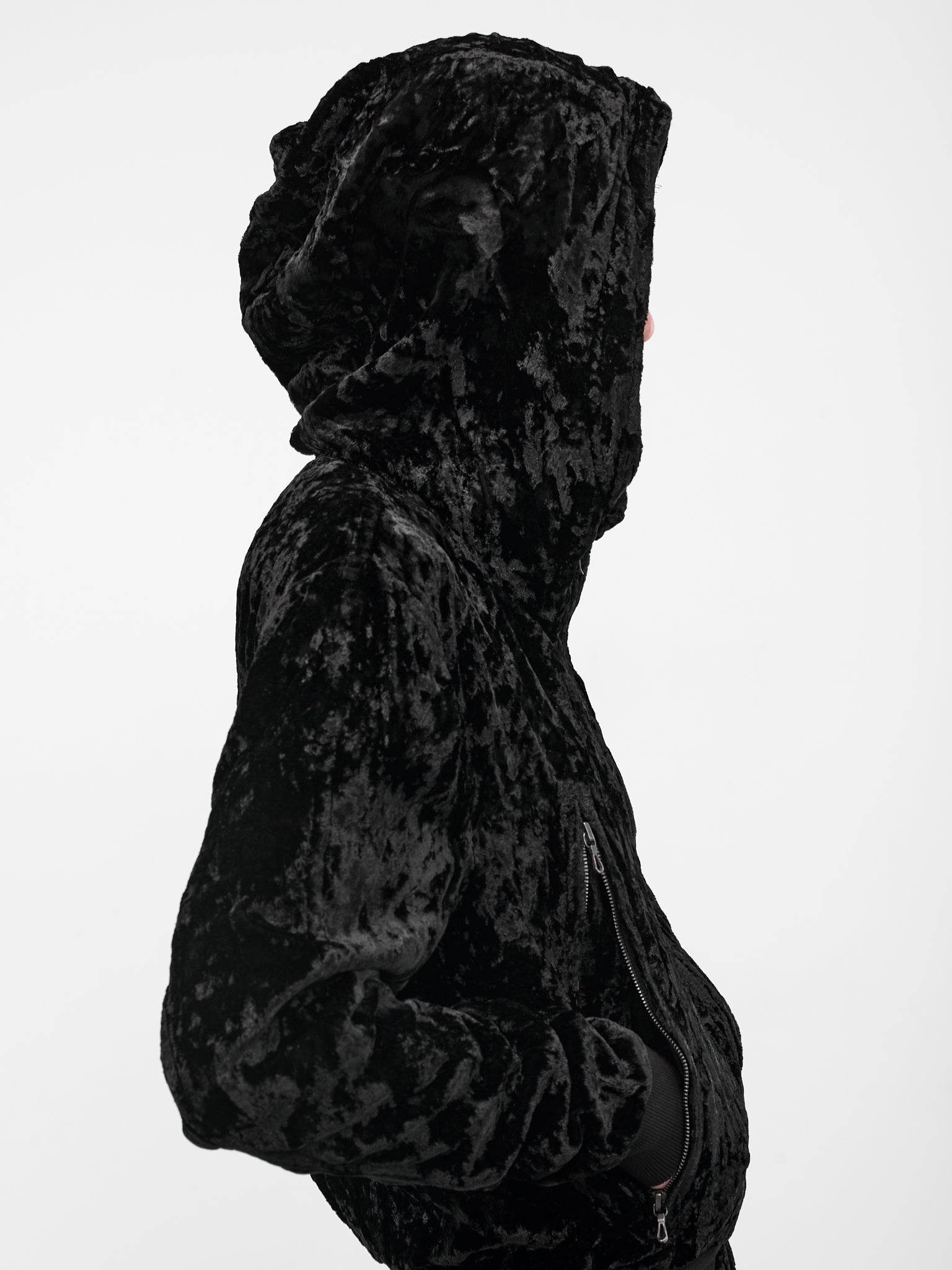 Black Crushed Velvet Zip Hoodie (917BLM5-BLACK)