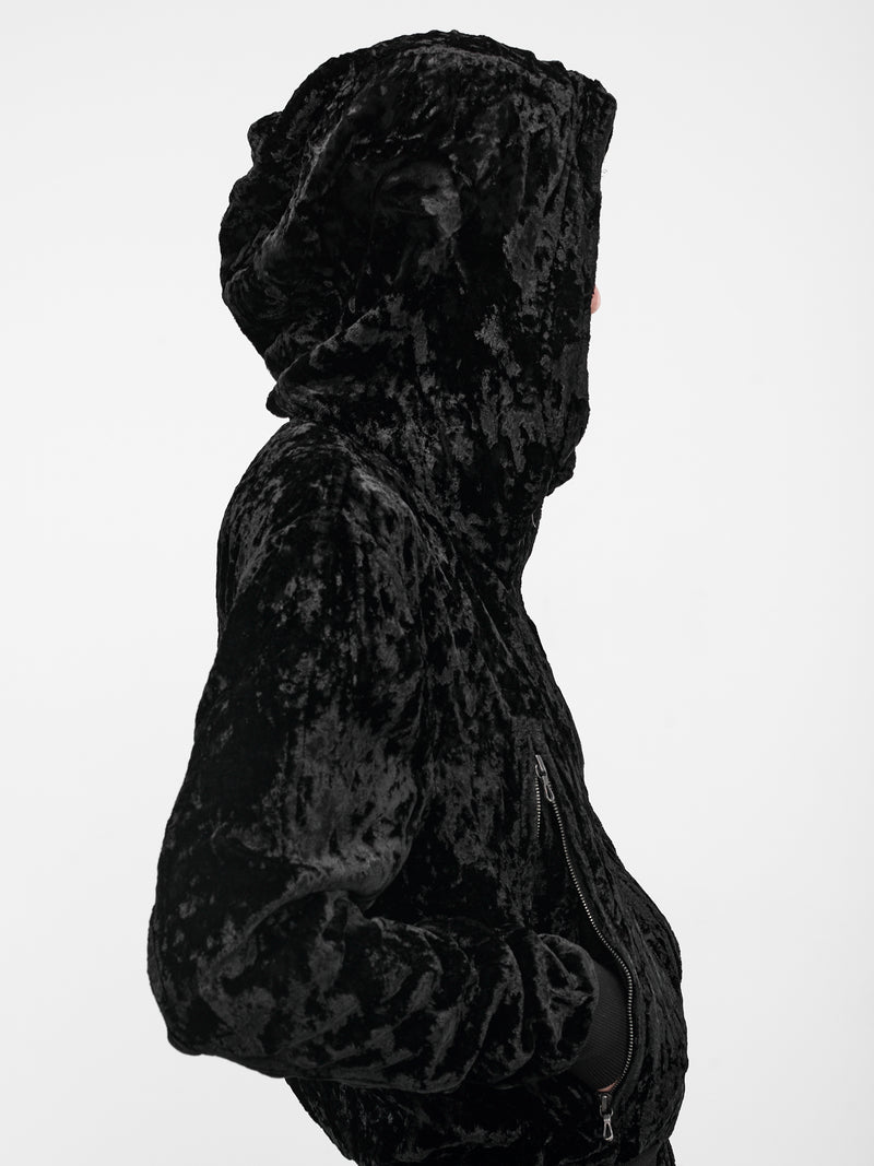 Black Crushed Velvet Zip Hoodie (917BLM5-BLACK)
