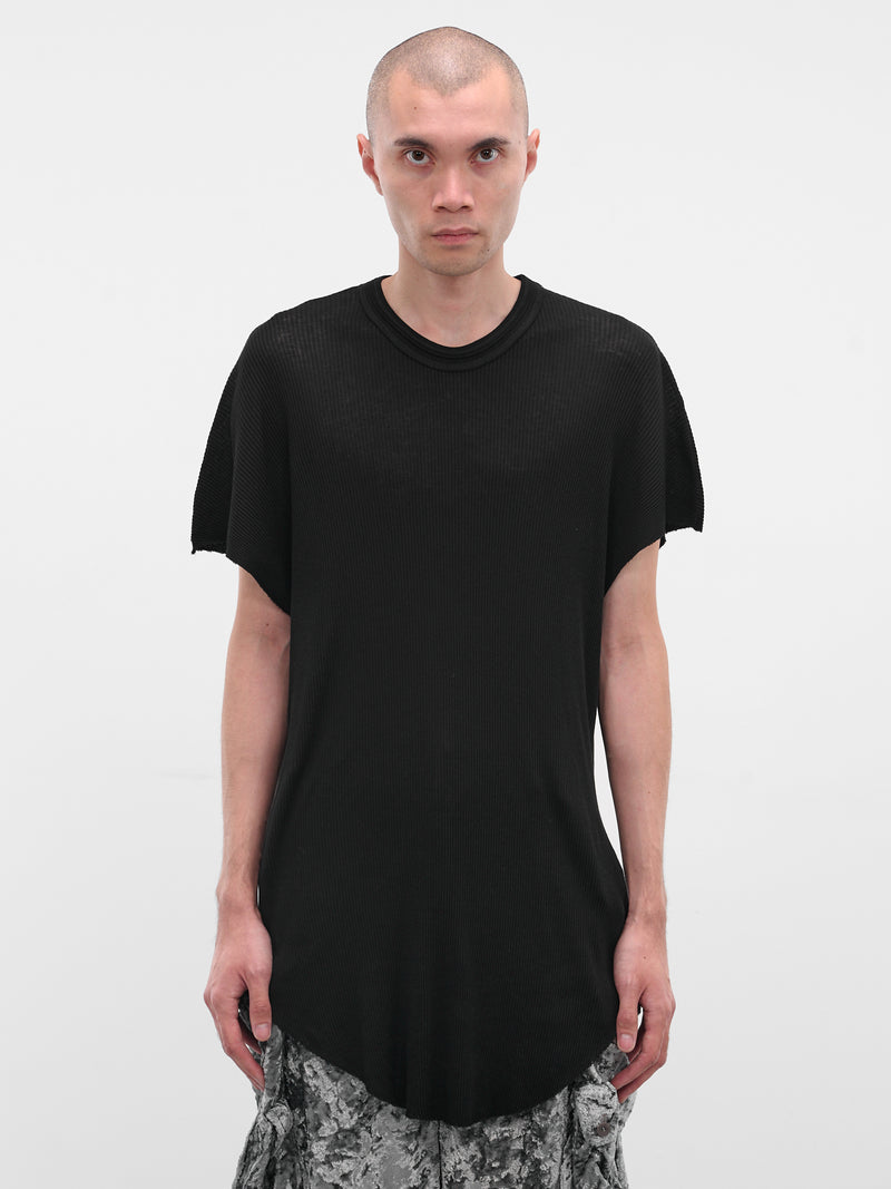 Black Cotton-Silk Ribbed Tee (917CUM8-BLACK)