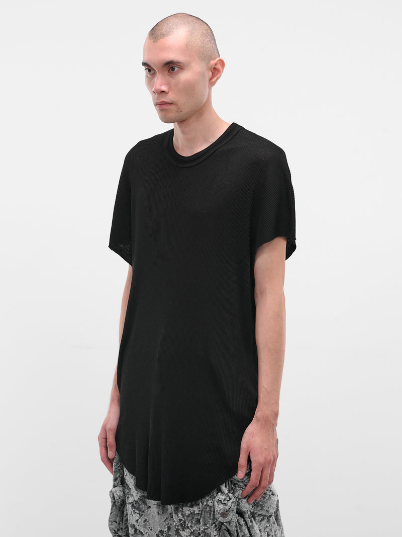 Black Cotton-Silk Ribbed Tee (917CUM8-BLACK)