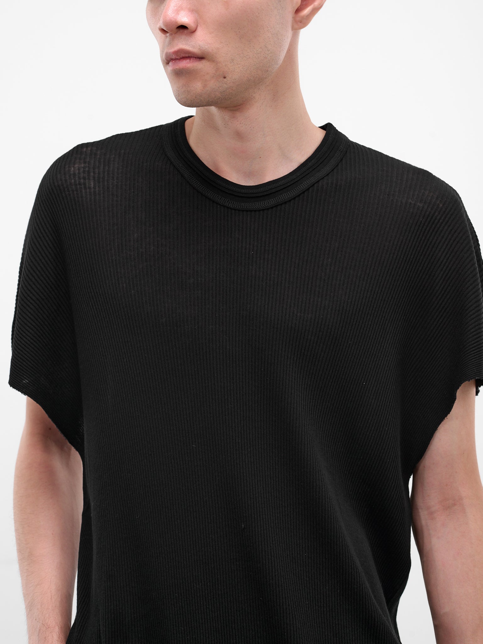 Black Cotton-Silk Ribbed Tee (917CUM8-BLACK)