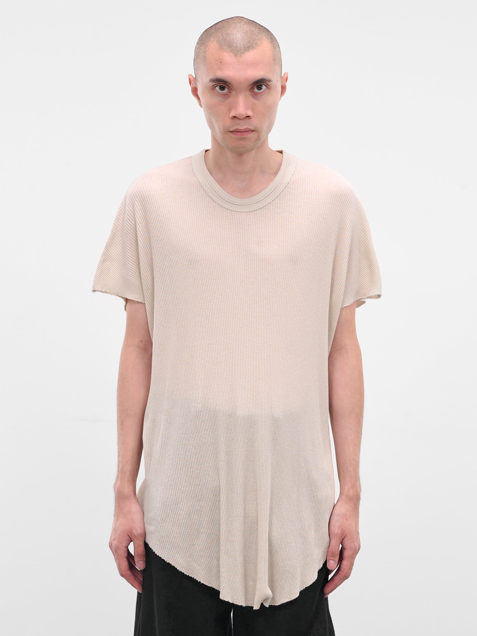 White Cotton-Silk Ribbed Tee (917CUM8-PLASTER)