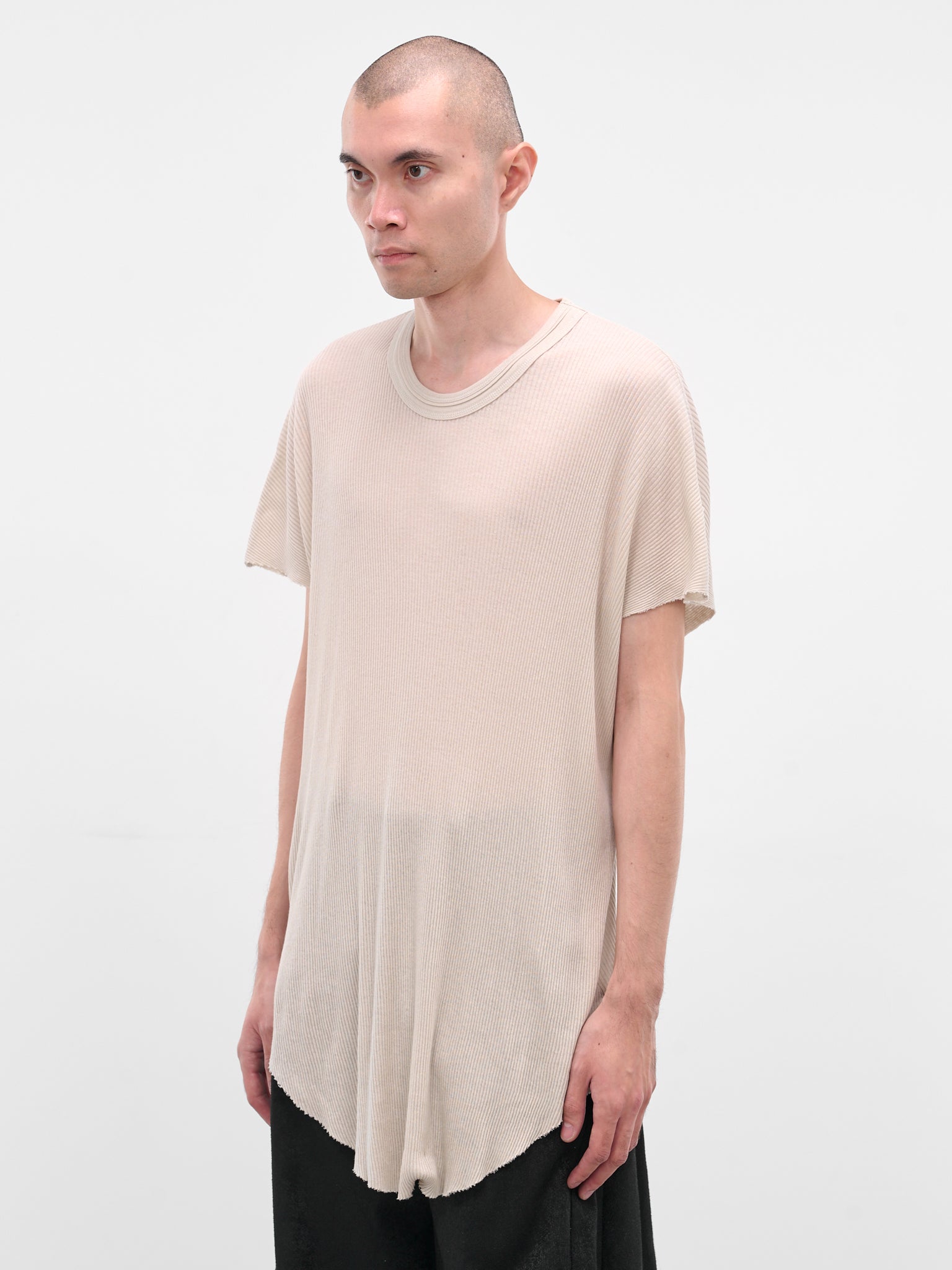 White Cotton-Silk Ribbed Tee (917CUM8-PLASTER)