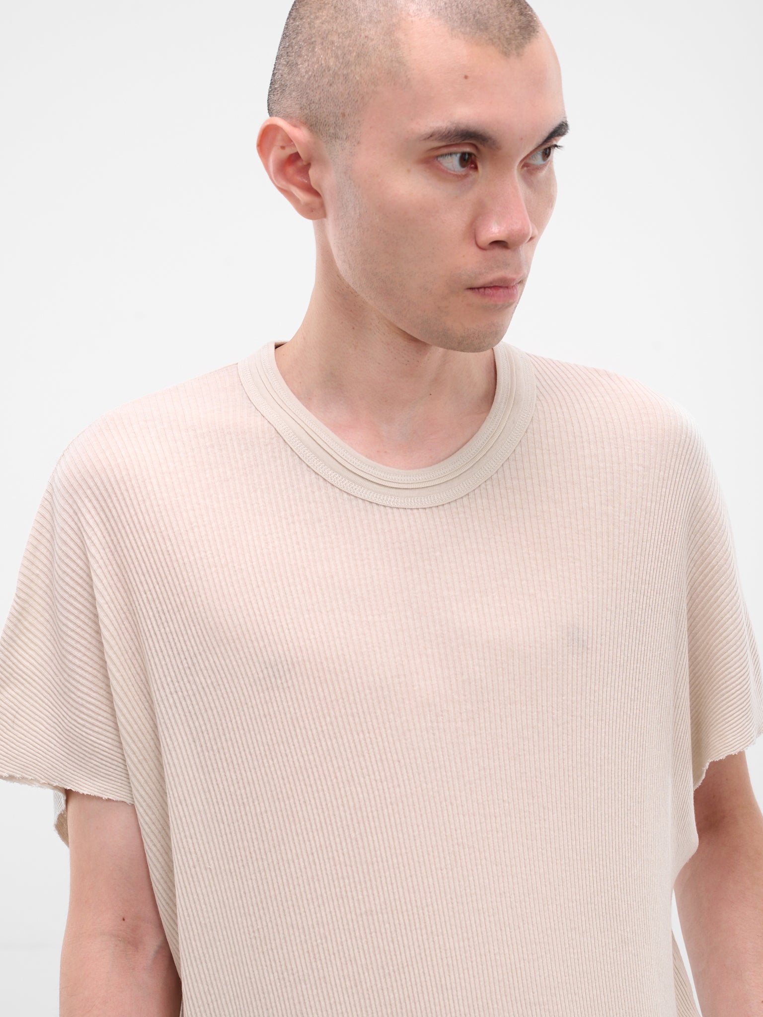 White Cotton-Silk Ribbed Tee (917CUM8-PLASTER)