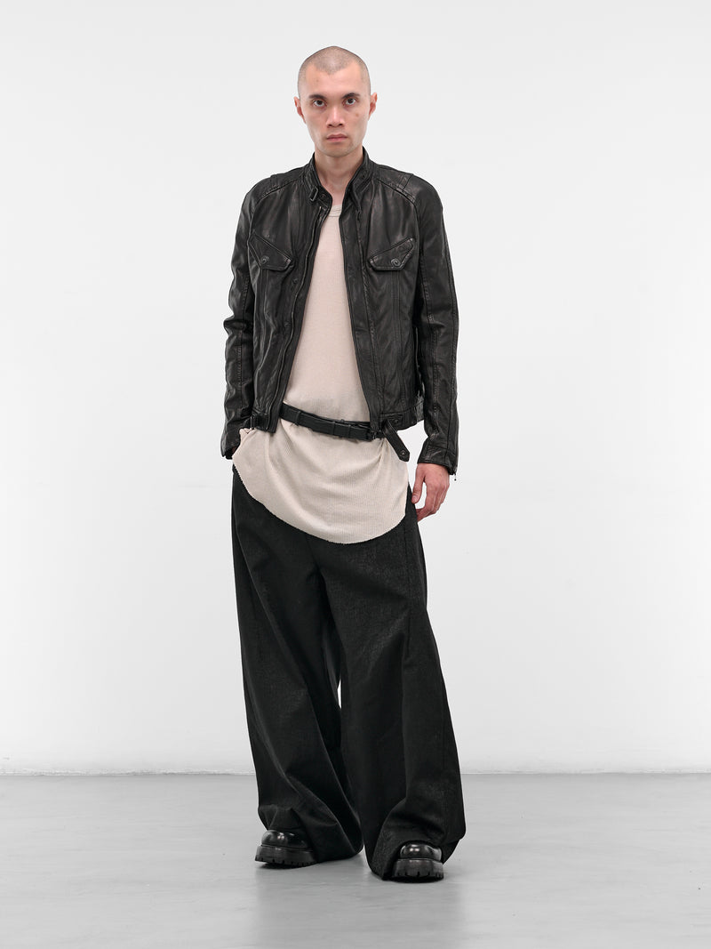 Black Leather Tonal Buckle Belt (917ACU22-BLACK)