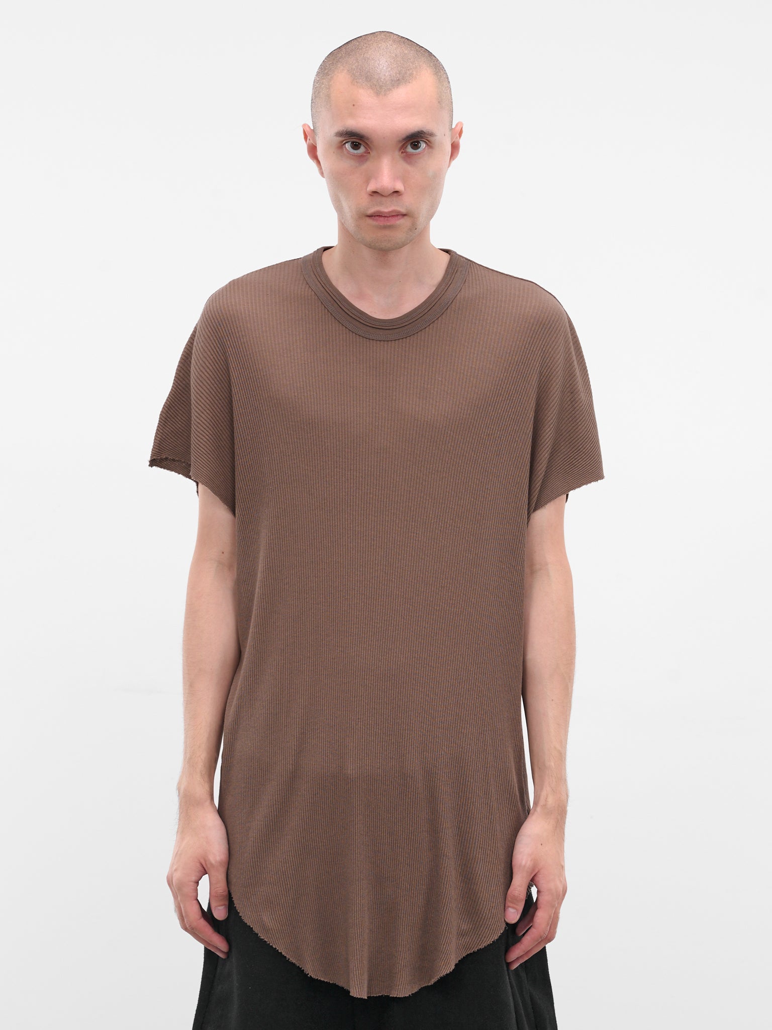 Brown Cotton-Silk Ribbed Tee (917CUM8-SAND)